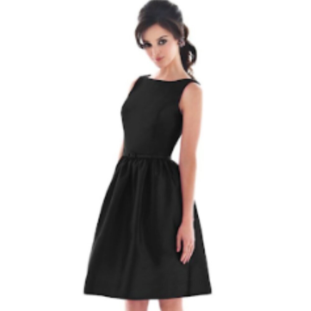 ALFRED SUNG Black Sleeveless Short‎ Bridesmaid Dress Scoop Back By Dessy Size 8 - Picture 2 of 14
